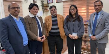 Tenzing Dhamdul (second right), Dr. O.P. Mishra (center), Director of NCS, and Tenzin Lhatso during their meeting on January 21, 2025 (Photo/V-TAG India)