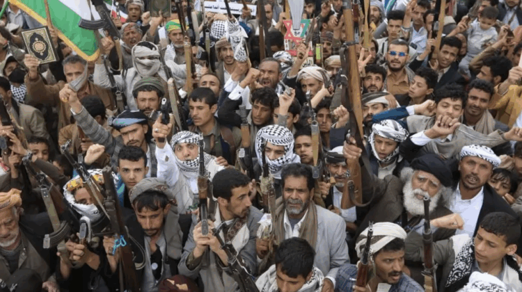 Houthi supporters - many with guns - protest in Sanaa. EPA-EFE/REX/Shutterstoc