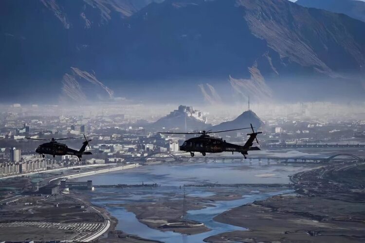Close view of Chinese PLA combat helicopter in Tibet_January 05 2021