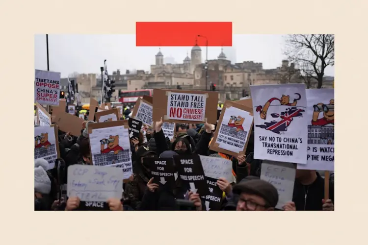 Protesters gather at the proposed site of the new embassy [Jordan Pettitt/PA Wire]