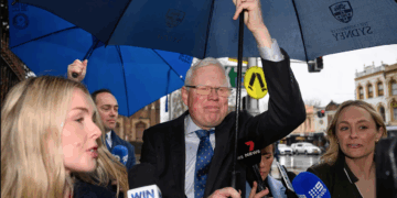 Gareth Ward walks through waiting media as arrives at the Darlinghurst Courthouse in Sydney, Wednesday, July 30, 2025. (Dan Himbrechts/AAP Image via AP)