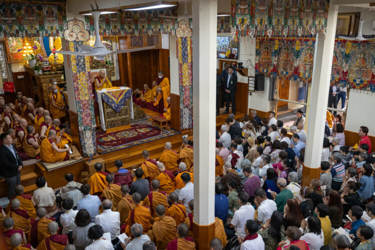 A view inside the Main Tibetan Temple during His Holiness the Dalai Lama’s teaching in Dharamsala, HP, India on October 4, 2025. Photo by Ven Zamling Norbu