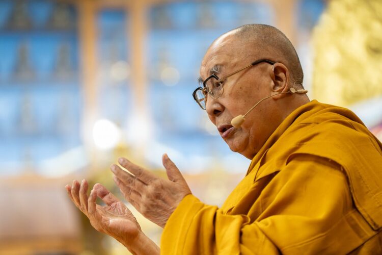 His Holiness the Dalai Lama addressing the congregation during his teaching at Main Tibetan Temple in Dharamsala, HP, India on October 4, 2025. Photo by Tenzin Choejor