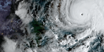 This satellite image shows Hurricane Melissa southeast of Jamaica at 12:10 GMT on October 27, 2025 [AFP]