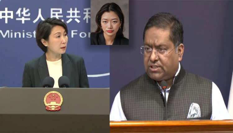 རྒྱ་ནག་གི་ཕྱི་འབྲེལ་མགྲིན་ཚབ་པ་མའོ་ལིན་དང་རྒྱ་གར་གྱི་ཕྱི་འབྲེལ་མགྲིན་ཚབ་པ་སྐུ་ཞབས་རན་དྷིར།