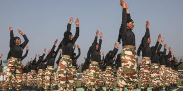 Indo-Tibetan Border Police (ITBP) personnel show skills during the police force’s 64th Raising Day, in Udhampur, Jammu and Kashmir, on November 22, 2025 | Photo Credit: PTI