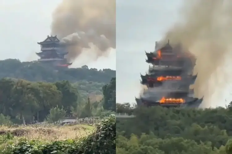 1,500-year-old Yongqing Temple in China hit by massive fire  on 12th November 2025.
