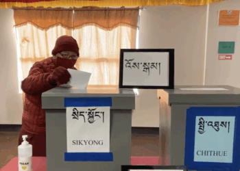 Screengrab of a Tibetan monk in Minnesota, US casting his vote for the Tibetan presidential and parliamentary election in 2021