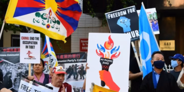 Activists call for a boycott of the 2022 Beijing Winter Olympics due to concerns over China's human rights record, in front of the Chinese Consulate in Los Angeles, California, Nov. 3, 2021. Representative Image