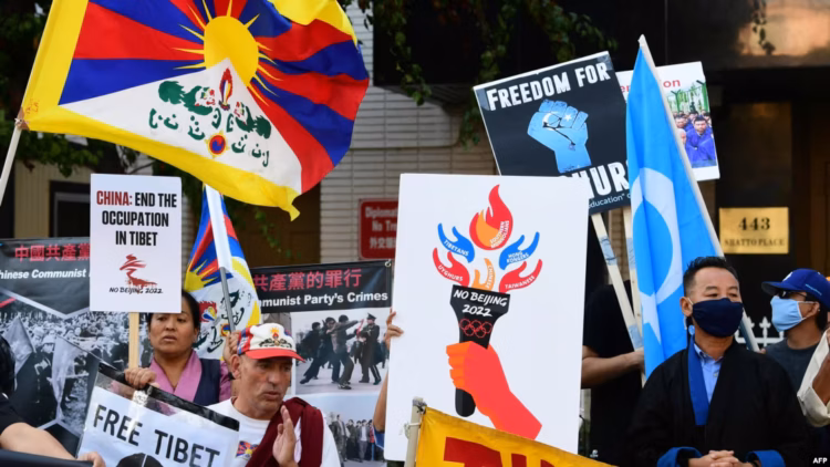 Activists call for a boycott of the 2022 Beijing Winter Olympics due to concerns over China's human rights record, in front of the Chinese Consulate in Los Angeles, California, Nov. 3, 2021. Representative Image