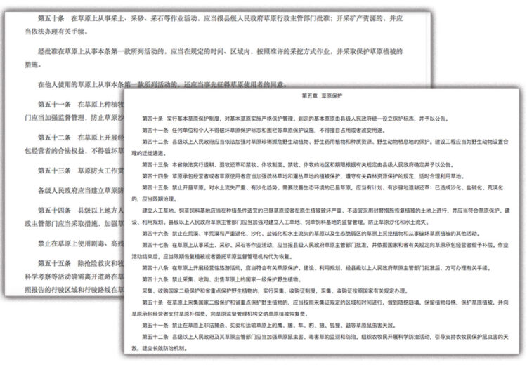 རྒྱ་ནག་གི་རྩྭ་ཁྲིམས་དང་མཚོ་སྔོན་ཞིང་ཆེན་གྱི་རྩྭ་ཁྲིམས་ལག་བསྟར་བྱེད་ཕྱོགས་ཀྱི་ཁྲིམས། དྲ་ངོས་ནས་པར།