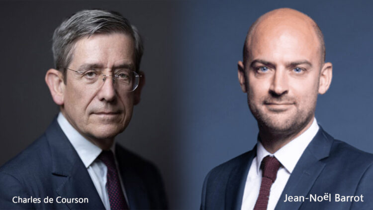 ཧྥ་རན་སིའི་གྲོས་འོག་མའི་ཚོགས་གཞོན་སྐུ་ཞབས་ (Charles De Courson) མཆོག་དང་ཡུལ་དེའི་ཕྱི་སྲིད་བློན་ཆེན་Jean-Noël Barrot མཆོག  པར་དུས་བབ་ཀྱིས་བསྒྲིགས།