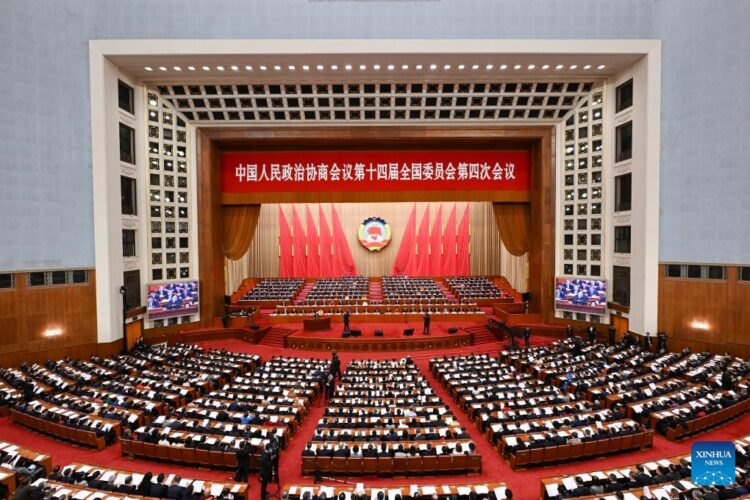 The third plenary meeting of the fourth session of the 14th National Committee of the Chinese People's Political Consultative Conference (CPPCC) is held at the Great Hall of the People in Beijing, capital of China, March 8, 2026. (Xinhua/Cao Yiming)