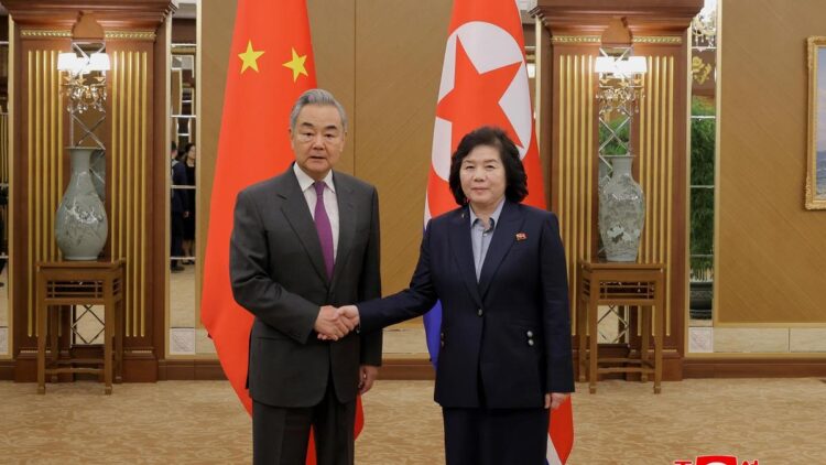 this photo provided by the North Korean government, its Foreign Minister Choe Son Hui, right, and her Chinese counterpart Wang Yi pose for a photo at the Kumsusan Palace of the Sun in Pyongyang, North Korea, Thursday, April 9, 2026. | Photo Credit: AP