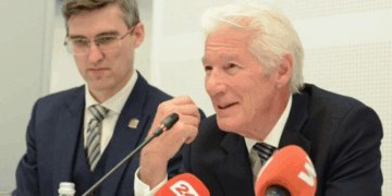 Richard Gere speaks at a Tibet conference hosted by Latvian MP Juris Viļums, Chair of the Group for the Support of Tibet.