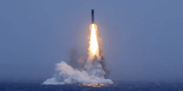 strategic missile launched by a submarine of the Chinese People’s Liberation Army Navy bursts out of the water during a test on Monday. Photograph: Xinhua/Shutterstock