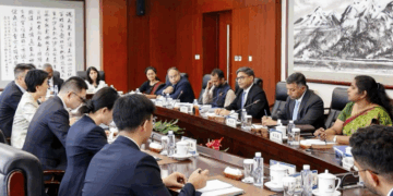 In this image received on July 27, 2026, Foreign Secretary Vikram Misri holds talks with Sun Haiyan, Vice Minister of the International Department of the Central Committee of the Communist Party of China (CPC)