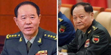 རྒྱ་ནག་དབུས་དམག་དོན་ལྷན་ཁང་གི་འགན་འཛིན་གཞོན་པ་ཀྲང་ཡུ་ཤཱ་ང་དབུས་དམག་དོན་མཉམ་འབྲེལ་སློབ་སྟོན་ཁང་གི་འགན་འཛིན་ལུའུ་ཀྲིན་ལི་གཉིས།